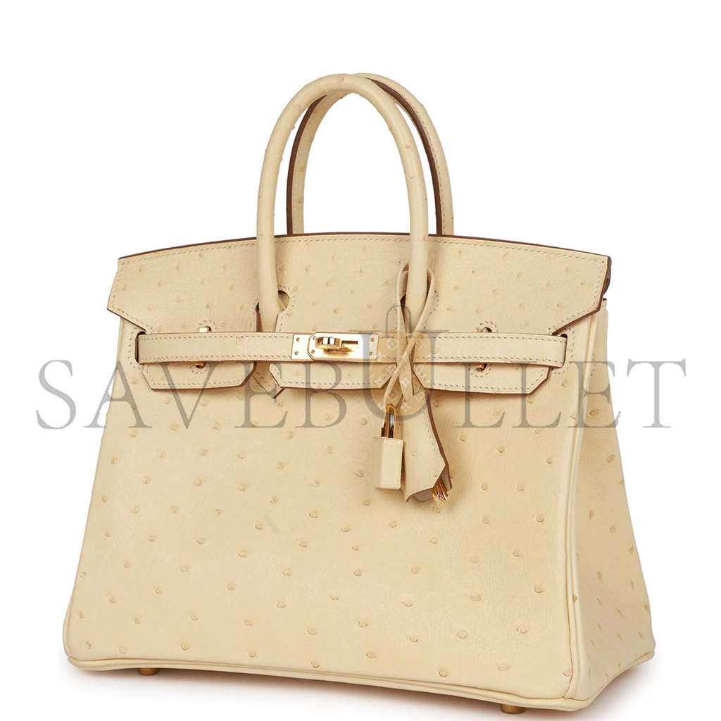 H**mes master birkin 25 ostrich leather milk tea color gold buckle h041944ck98 (25*20*13cm)